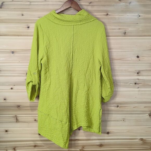 Ali Miles Blouse Womens Medium Green Asymmetrical Art Tunic Chartreuse - Picture 6 of 11